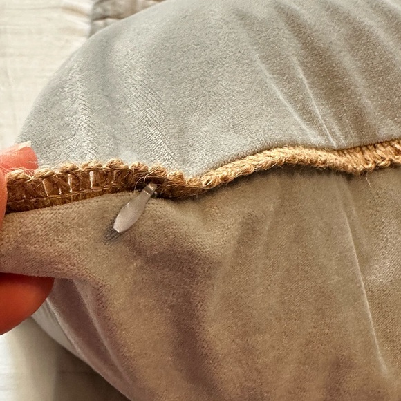 Dream Home Grey Velour Accent Home Pillows trimmed with burlap edges (2) - Picture 6 of 8